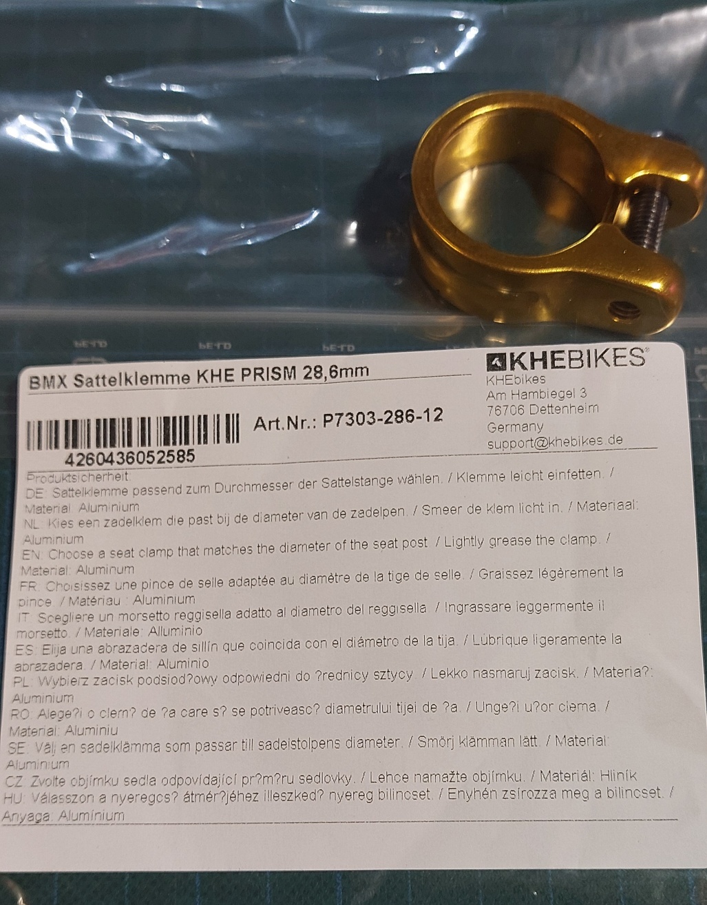 Obejma podsiodłowa BMX KHE PRISM 28,6 mm