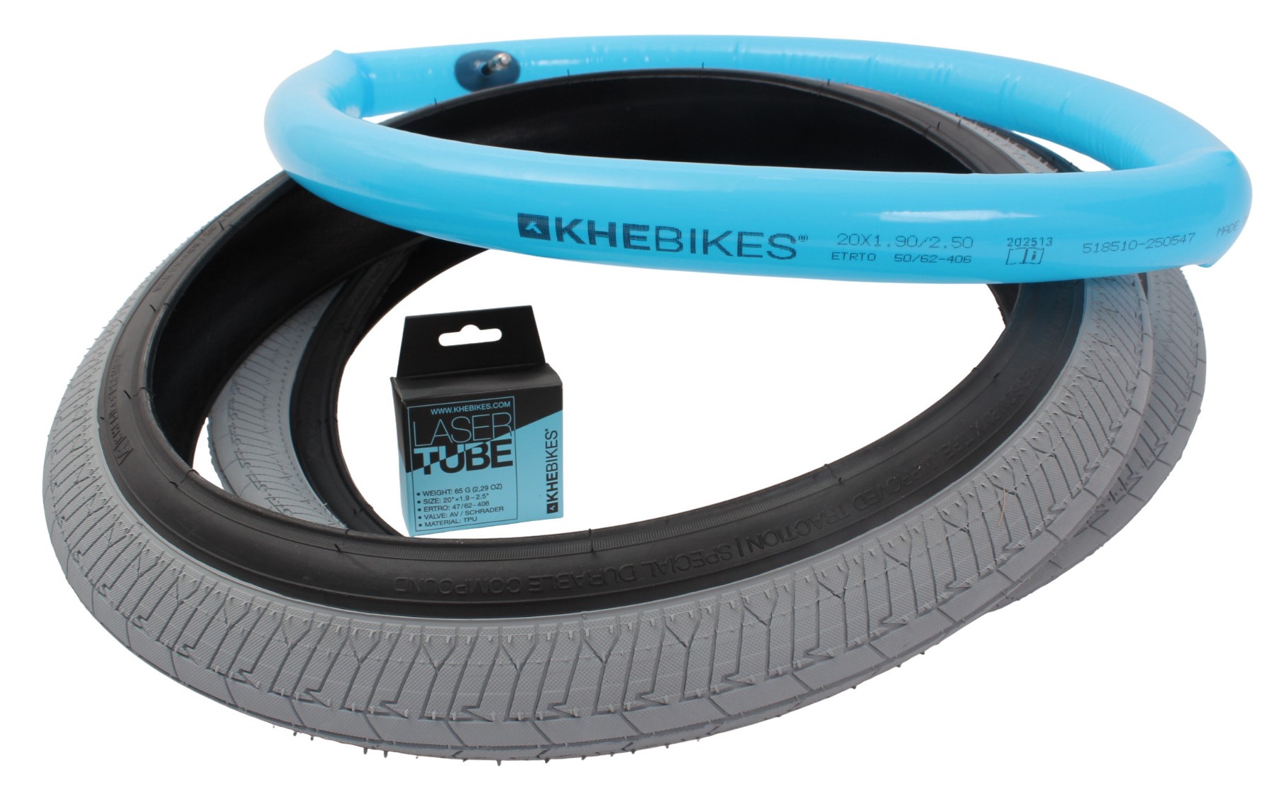 BMX tires 2x MAC2+ wire gray + 2x KHE LASER tube